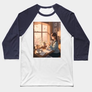 young lady starts her day by enjoying a cup of coffee. Baseball T-Shirt